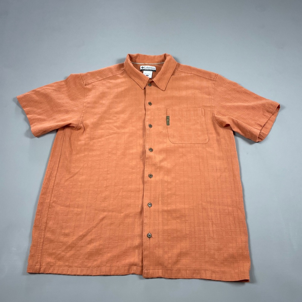 Columbia Mens XL Orange Short Sleeve Button Down Textured Linen Blend Shirt